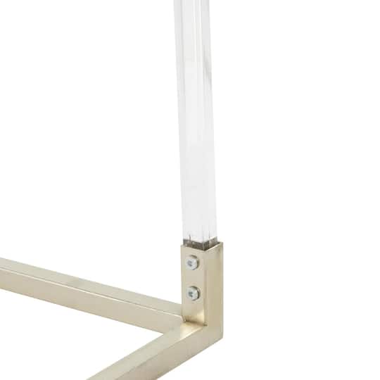 46" Silver Metal Minimalistic Open Framed Living Room Coffee Table with Clear Glass Top & Acrylic Legs